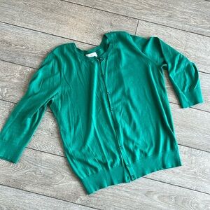 Loft green lightweight cardigan, 3/4 sleeve.